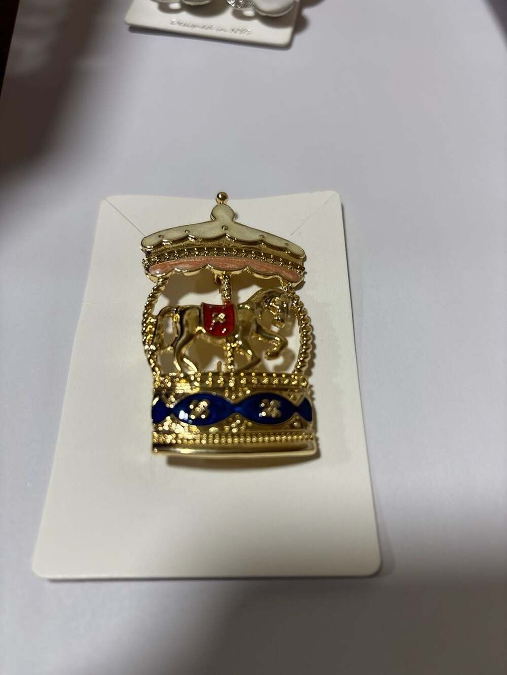 Sugar NY Gold Tone Enamel Carousel Horse Brooch